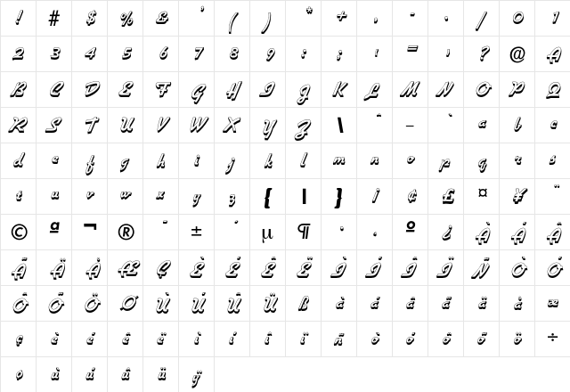 Hillary Regular  glyph index