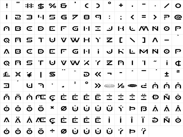 Planet X Expanded Expanded  glyph index