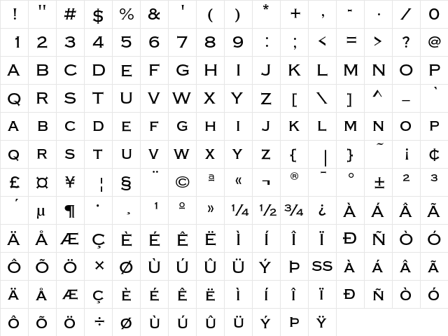 CopperplateEF Medium  glyph index