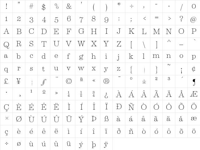 Eames Century Modern Thin Regular  glyph index