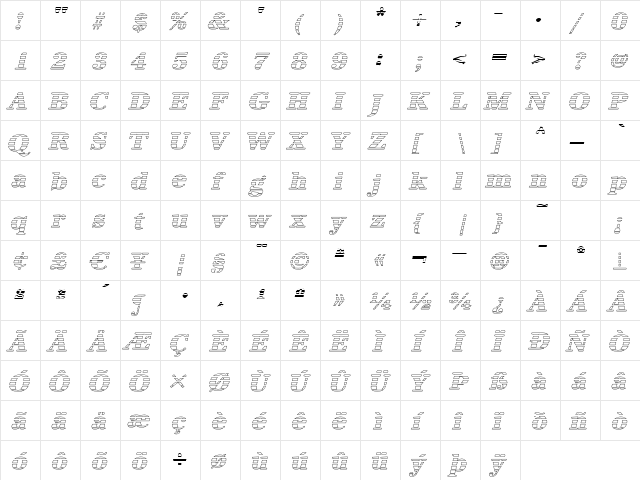 IrisBeckerGradoW-ExBold Italic  glyph index