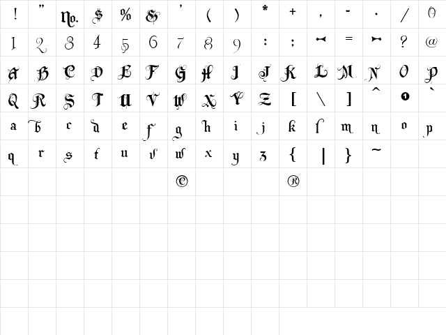 LHF Monogram English Regular  glyph index