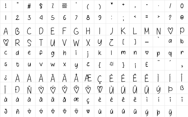 Love and Sunshine Regular  glyph index