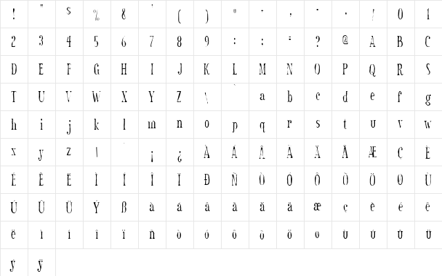 Sexsmith Gaunt Regular  glyph index
