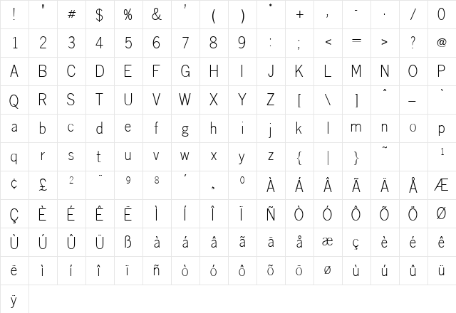 Lufton Regular  glyph index