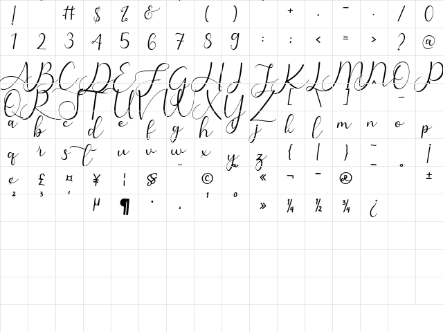 Sarilla Script Regular  glyph index