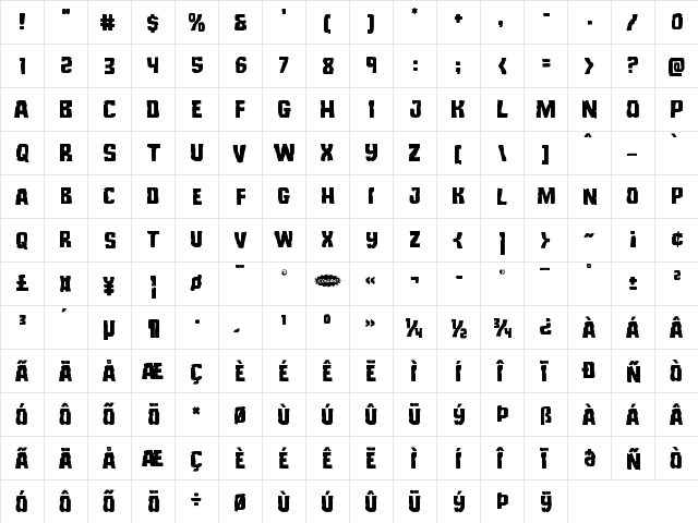 Monster Hunter Regular  glyph index