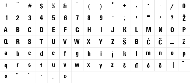 Universans670_PP Bold  glyph index