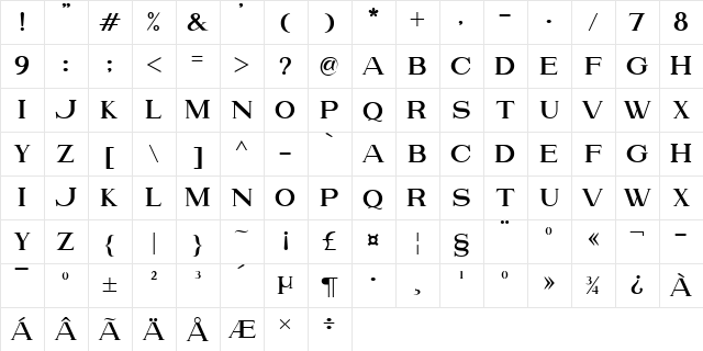Please Regular  glyph index