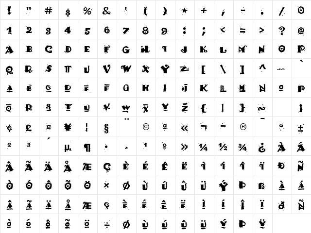 Fajita Picante Regular  glyph index