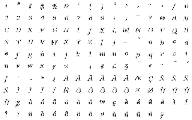 URWLatinoTMedItaRe1 Regular  glyph index