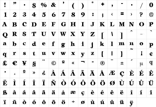 JakeBecker-Black Regular  glyph index
