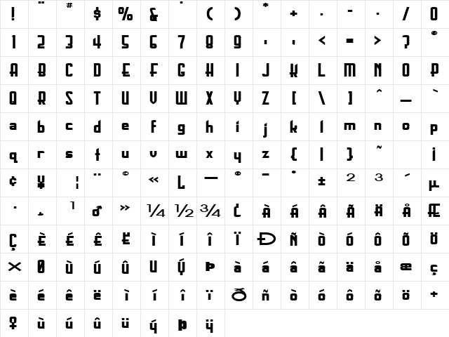 BoastingTextLight116 Bold  glyph index