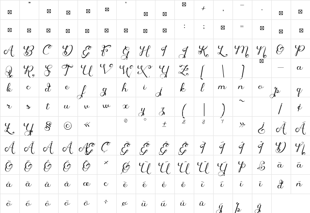 Andini Regular  glyph index