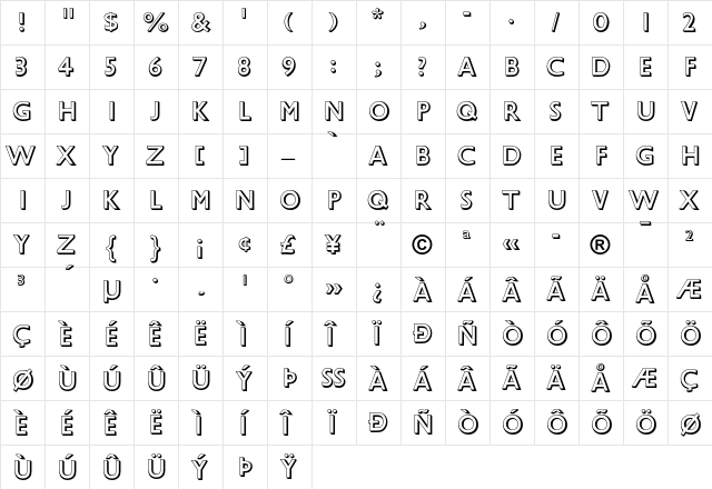 Gill Sans Shadowed  glyph index