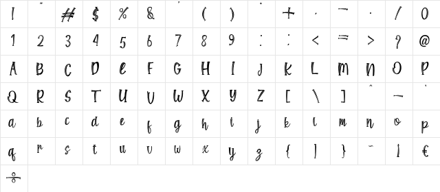 Shine Bloom Line Regular  glyph index