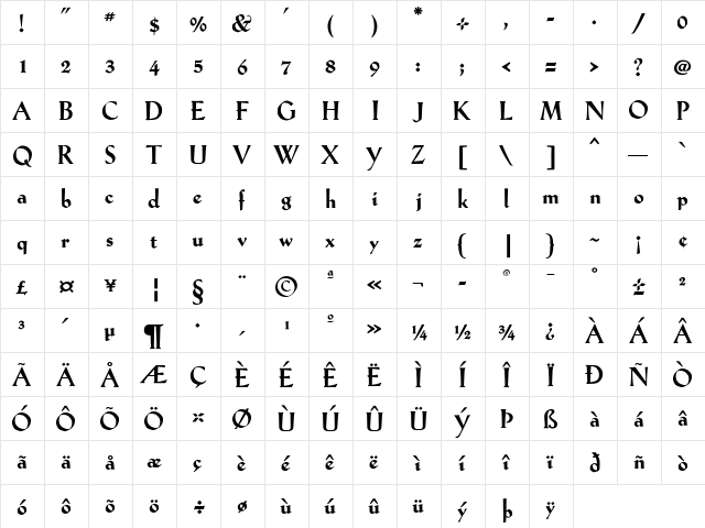 Eva Regular  glyph index