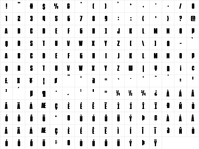 Punch Condensed Regular  glyph index