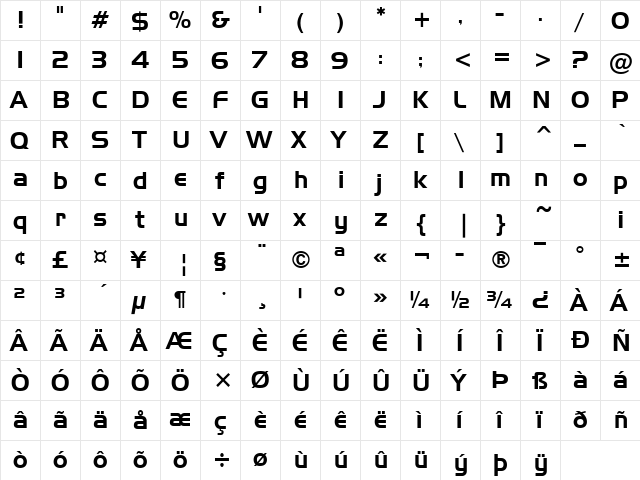 Liberal Bold  glyph index