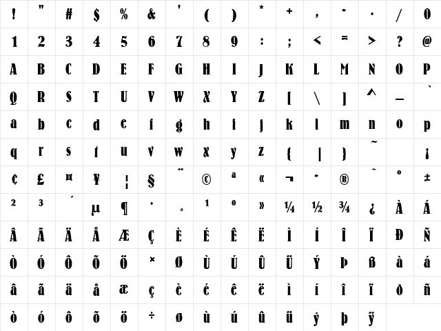 BernhardAntDBolCon Regular  glyph index