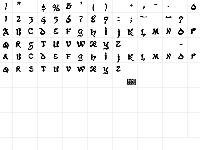 Scimitar Bold  glyph index