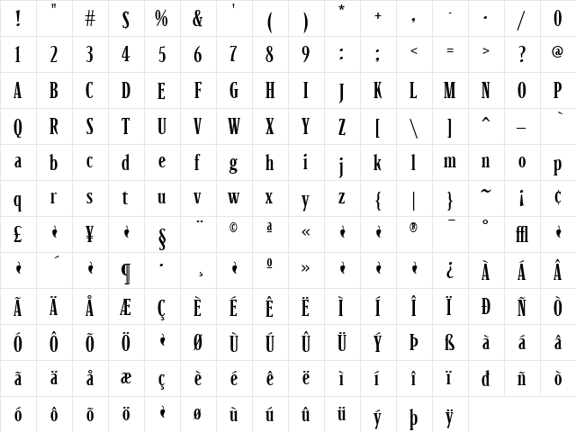 Parkinson Regular  glyph index
