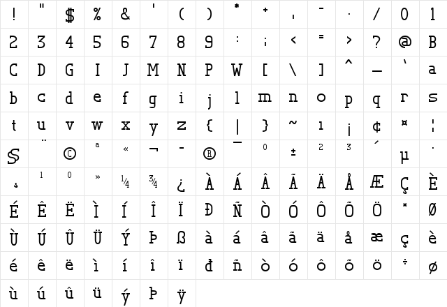 TL Serif Normal  glyph index