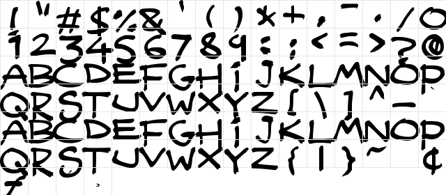 Quicky Brush Regular  glyph index