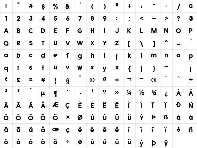 Quicksans Accurate ICG Fill Regular  glyph index