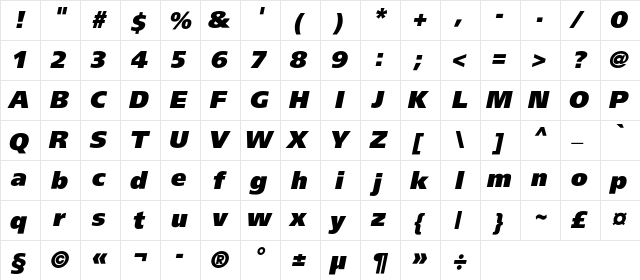 AGForeignerBlackC Italic  glyph index