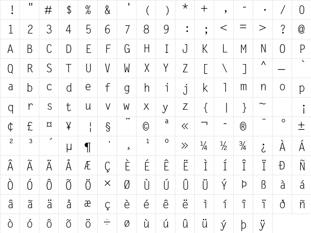 Letter Gothic MT Std Regular  glyph index