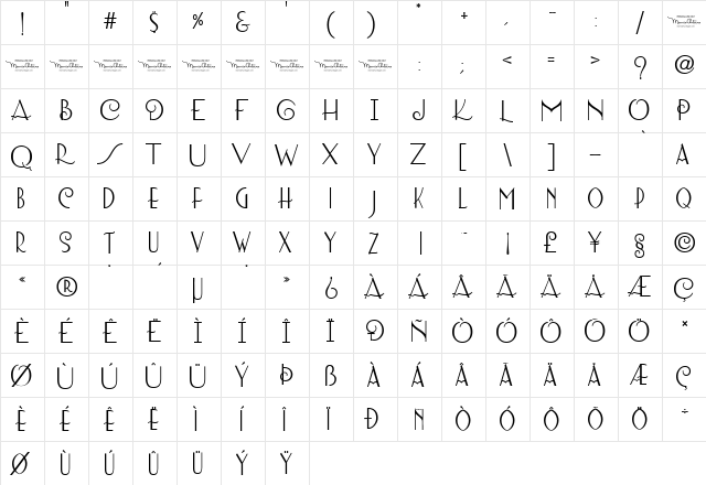 Lombard Bold Personal Use  glyph index