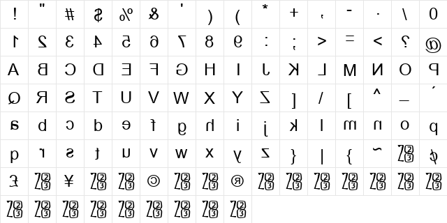 Zone23_HelveticaFlip Normal  glyph index