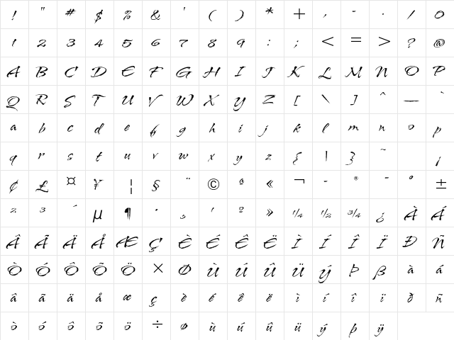 Arid ITC Std Regular  glyph index