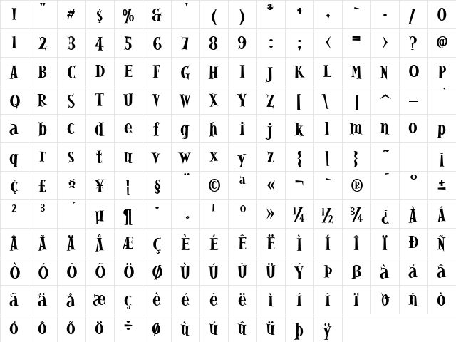 Alleycat ICG Bold  glyph index