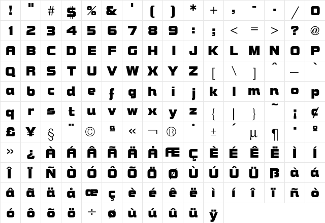 Bolt BoldICG  glyph index