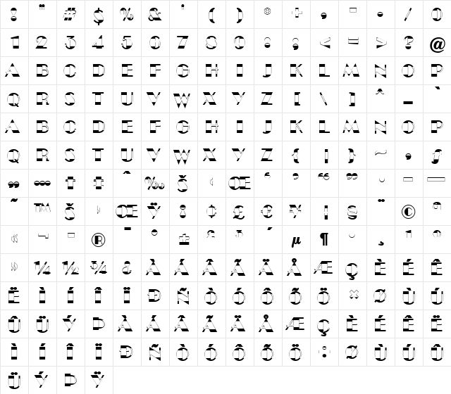 a_BentoB&W Regular  glyph index