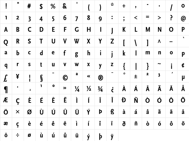 Scala Sans Bold Cn  glyph index