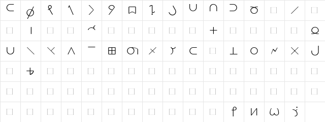 aul001 Regular  glyph index