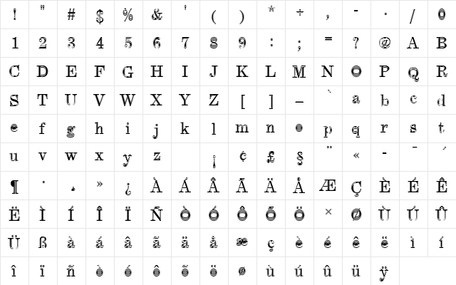 CenturyExpTRegIn1 Regular  glyph index