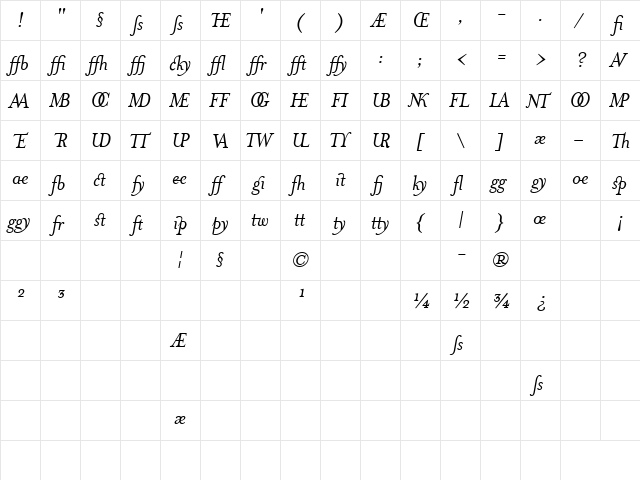 MrsEavesJustLig Italic  glyph index