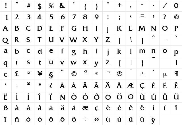 Quadrat-Serial Regular  glyph index