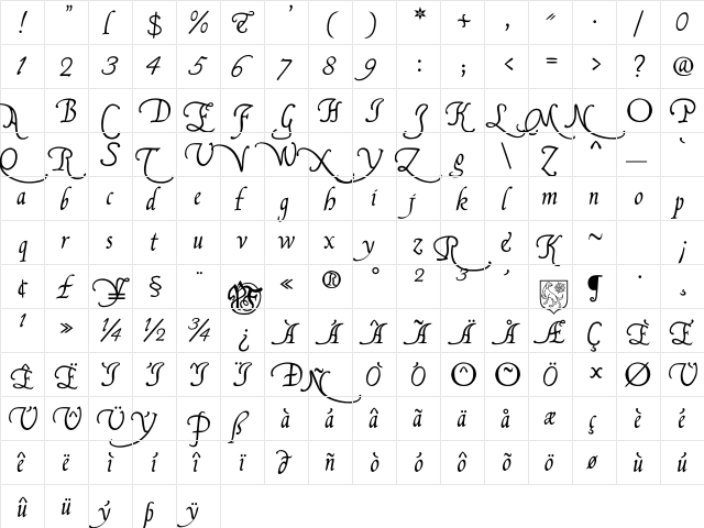 Francisco Lucas Briosa Regular  glyph index