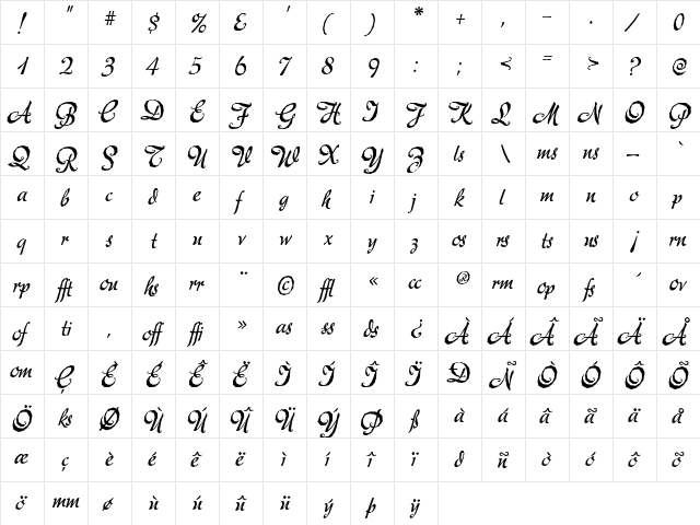 Mecheria Regular  glyph index