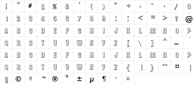 a_AlternaTitul3D Regular  glyph index