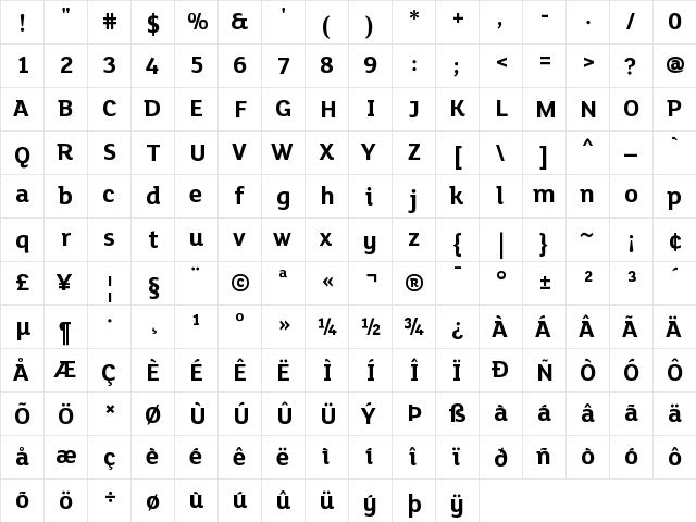 FS Lola Bold Regular  glyph index