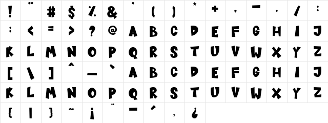Sugar Bomb Regular  glyph index