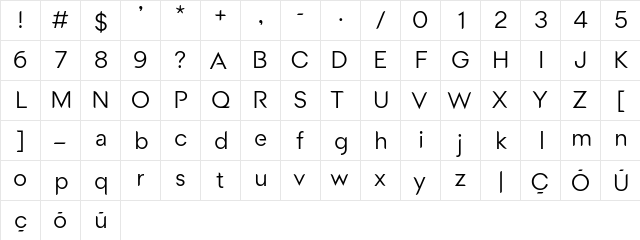 Medel Regular  glyph index