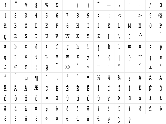 Westside LT Regular Regular  glyph index