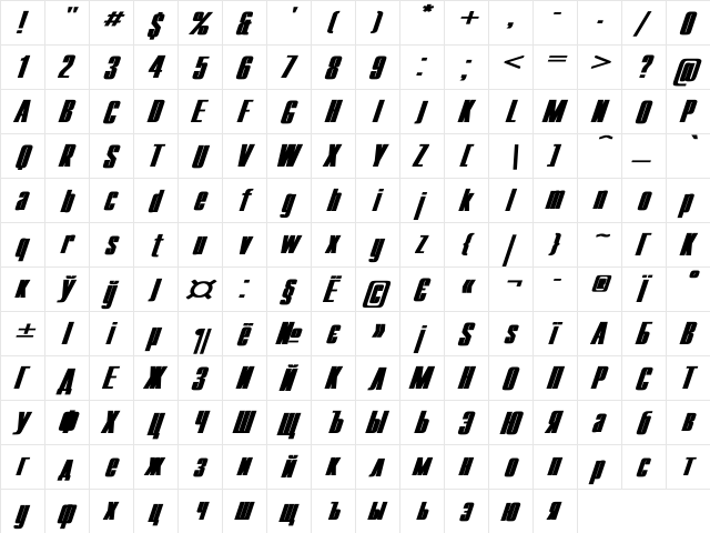 Compact Wd Bold Italic  glyph index